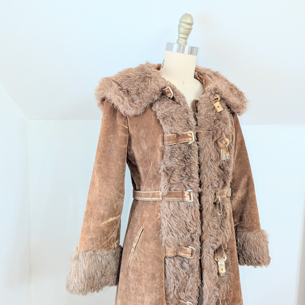 Women's Brown Faux Fur Trim Coat